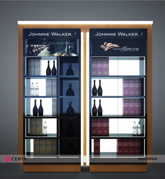 Thiết kế showroom rượu - Tủ kệ rượu Jhonny Walker