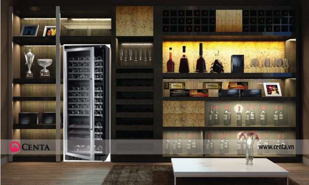 Tủ rượu kết hợp tủ đựng xì gà - thiết kế tủ kệ trưng bày showroom rượu Ngọc Thanh