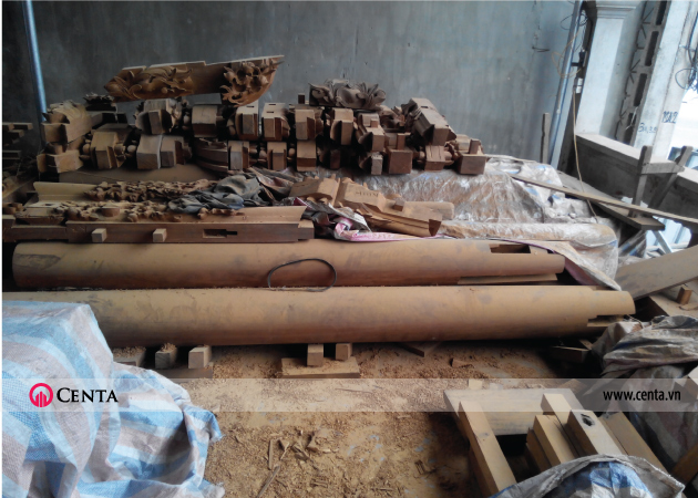 Sản xuất gia công thi công nhà gỗ, lắp đặt nhà gỗ 5 gian. Cột gỗ lim