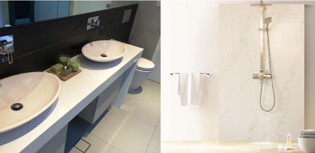 Chậu lavabo và vách tắm đứng đá nhân tạo Vicostone