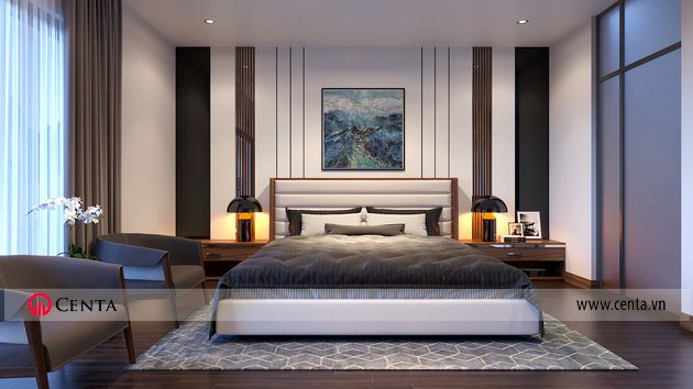 Thiết kế phòng ngủ gốc óc chó hiện đại biệt thự Vinhomes VHOP