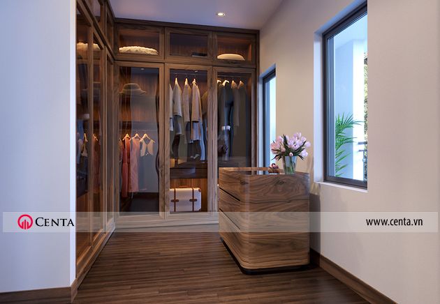 Thiết kế phòng thay đồ phòng ngủ master gỗ óc cho Hải Âu Vinhomes VHOP