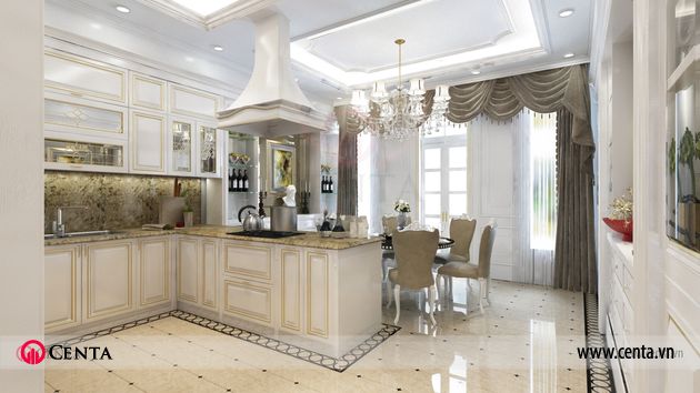 Thiết kế nhà liền kề Louis thiết kế phòng bếp tủ bếp