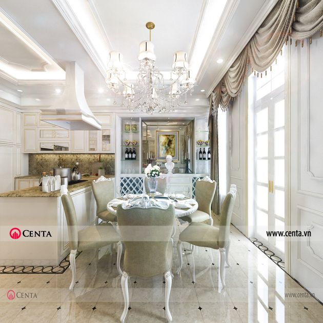 Thiết kế phòng ăn bếp ăn tân cổ điển Thiết kế nhà liền kề Louis