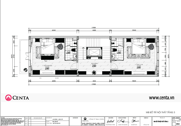 Mặt bằng thiets kế nội thất tầng 2 nhà liền kề Louis City Đại mỗ
