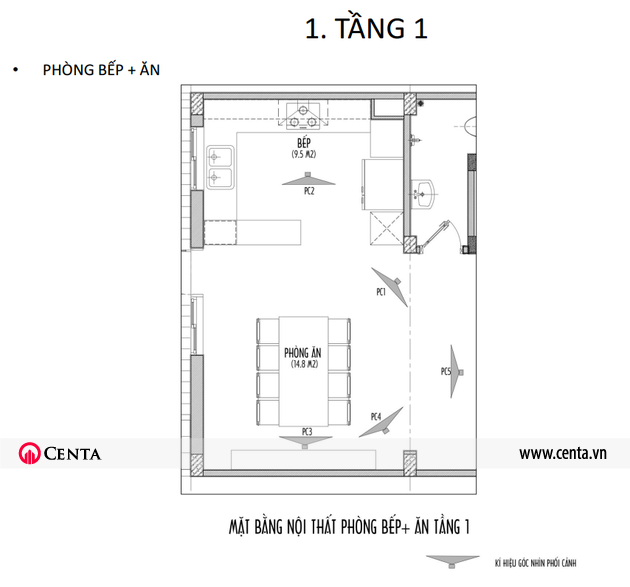 Mặt bằng bố trí nội thất tầng 1 biệt thự D7 Pandora
