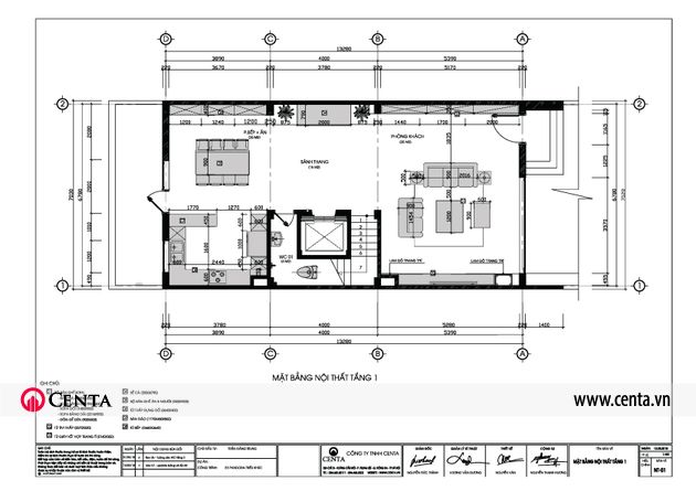 bố trí nội thất tầng 1 biệt thự