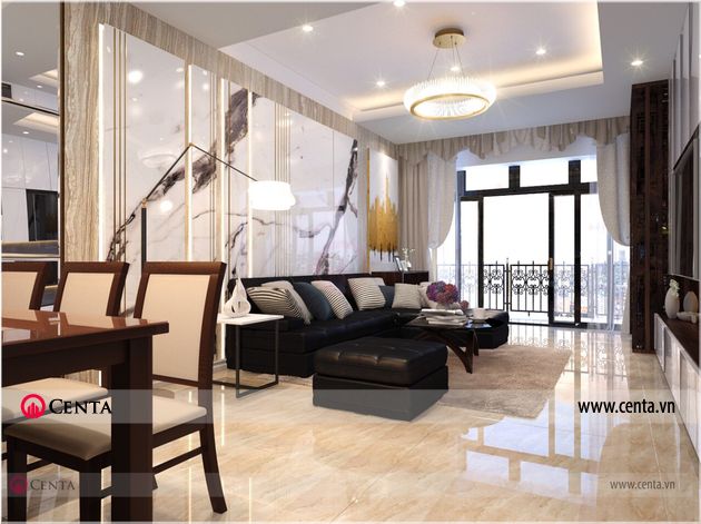 Phong khach bep Thiet ke noi that hien dai nha anh Loc chung cu Sun Grand City 2 Thiết kế nội thất chung cư 120m2