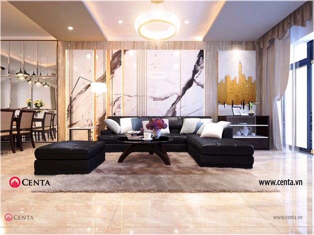 Phong khach bep Thiet ke noi that hien dai nha anh Loc chung cu Sun Grand City 1