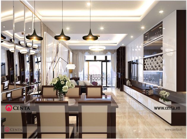 Phong khach bep Thiet ke noi that hien dai nha anh Loc chung cu Sun Grand City 3 Thiết kế nội thất chung cư 120m2