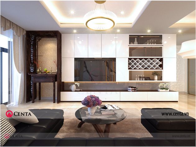 Phong khach bep Thiet ke noi that hien dai nha anh Loc chung cu Sun Grand City 5