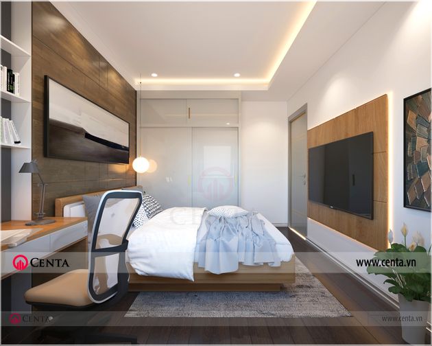 Phong ngu con 2 Thiet ke noi that hien dai nha anh Loc chung cu Sun Grand City 11