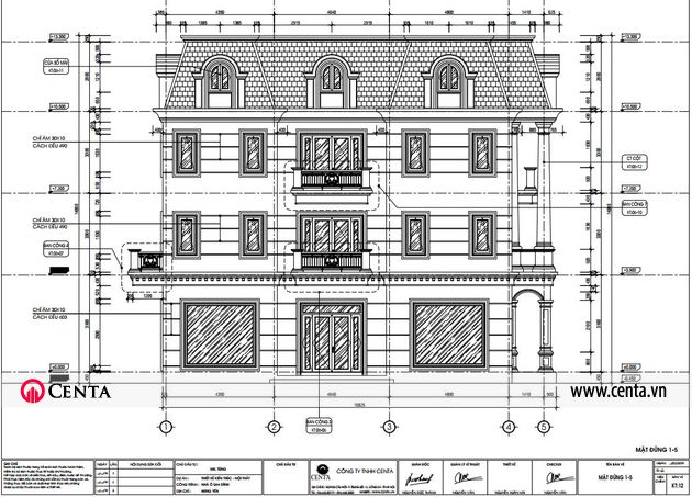 Bản vẽ kiến trúc nhà bốn tầng tân cổ điển