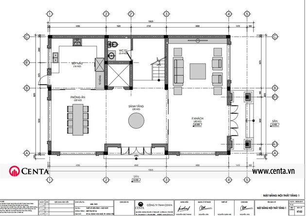Thiết kế mặt bằng bố trí nội thất tầng 1 - biệt thự tân cổ điển