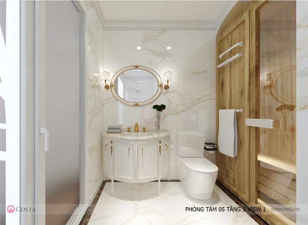 Phòng tắm trong phòng ngủ con nội thất tân cổ điển