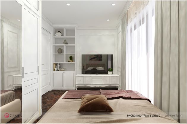 Thiết kế phòng ngủ con biệt thự mang phong cách nội thất tân cổ điển