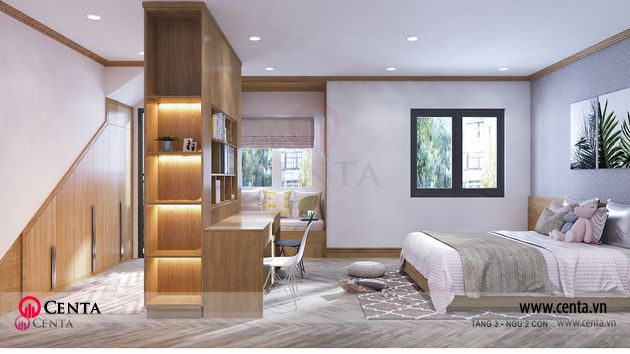 Biệt thự cao cấp nội thất sang trọng thiết kế phòng ngủ có tủ bàn làm việc