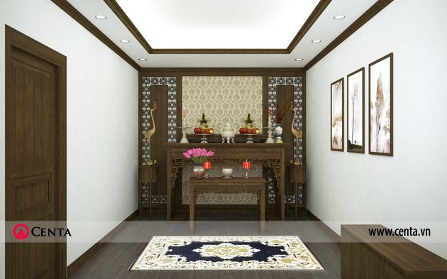 Phòng thờ gỗ tự nhiên màu óc chó
