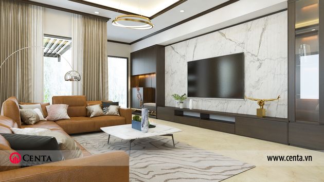 Phối cảnh thiết kế phòng khách sofa bàn trà đẹp trang trí nội thất