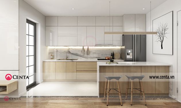 Thiết kế phòng khách phòng bếp căn hộ chung cư đẹp hiện đại