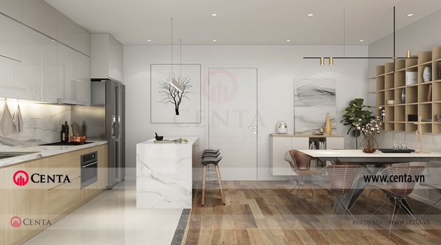 Căn hộ mẫu phòng khách bếp nội thất hiện đại