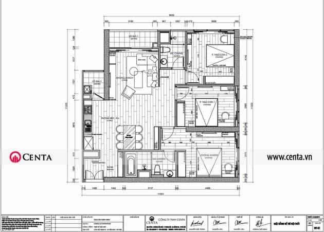 Mặt bằng căn hộ Vinhomes Metropolis 3 phòng ngủ